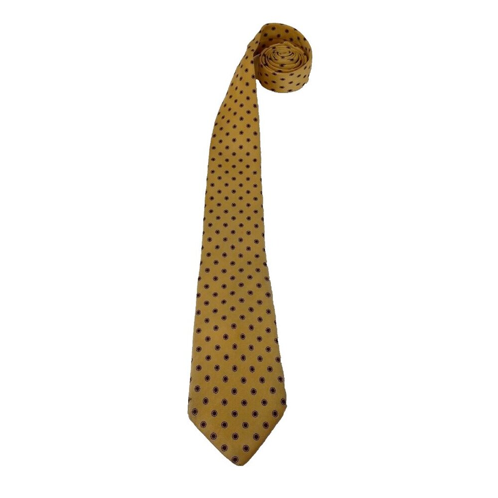 Jordache Men's Necktie 59" L x 3" W All Silk Yellow Polka Dots Made in USA Used